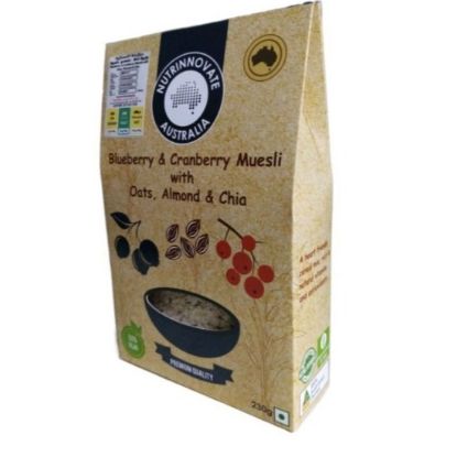 Picture of NUTRINNOVATE BLUEBERRY & CRANBERRY MUESLI WITH OATS, ALMOND & CHIA 230G